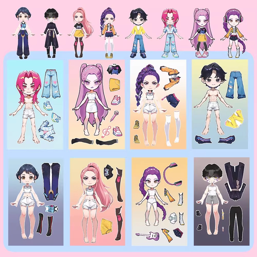 趣味卡通Kpop猎魔女团拼贴益智角色换装贴儿童手工玩具自粘diy