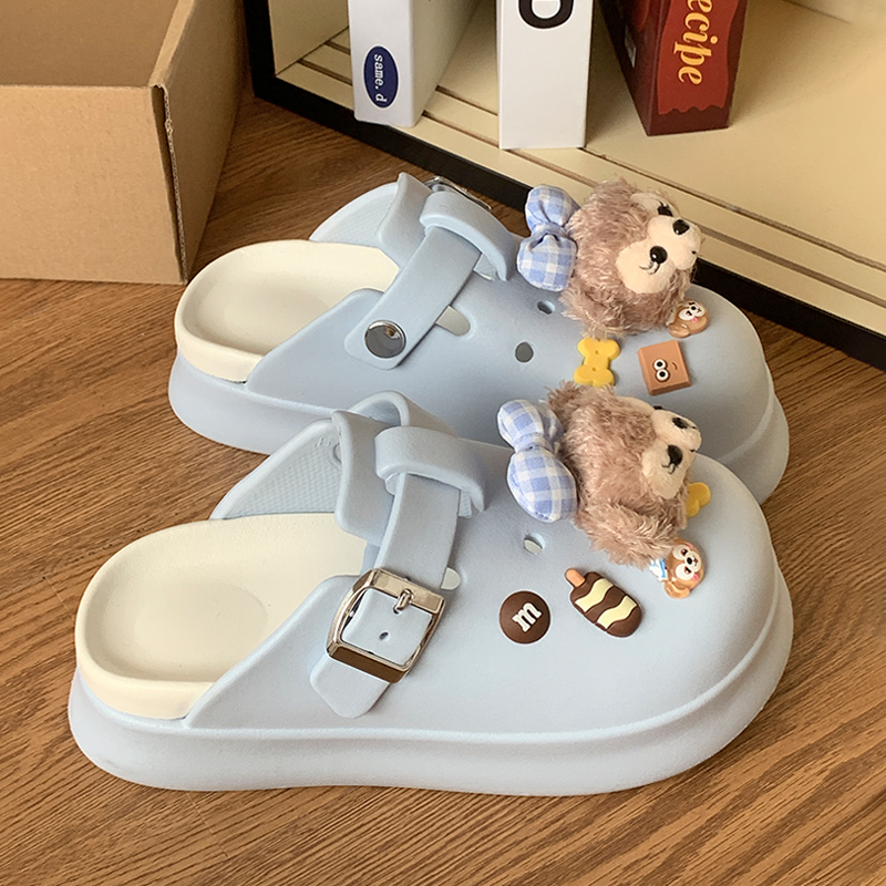 卡通可爱雪莉玫洞洞鞋女夏季外穿休闲防滑厚底勃肯包头凉鞋 秋千