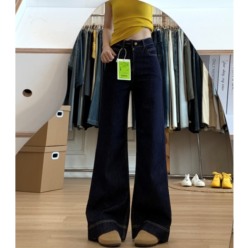 美式复古原牛色微喇阔腿牛仔裤女2025秋季宽松辣妹拖地裤喇叭裤子