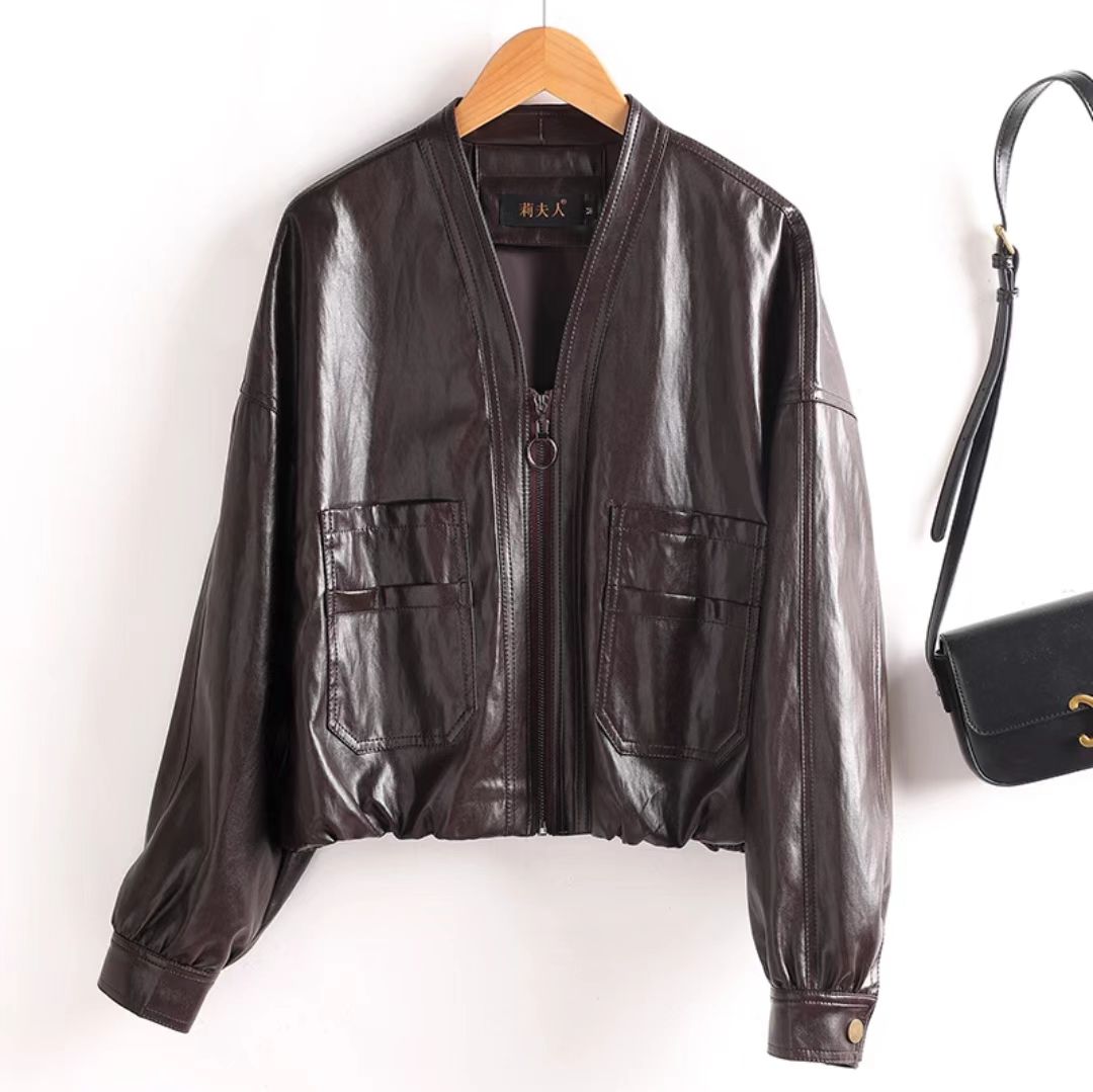 2025新款海宁真皮短款时尚网红春秋显瘦百搭韩版立领秋季休闲