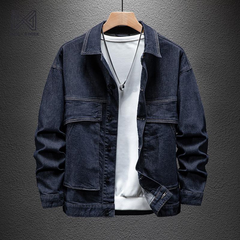 MODEK KODEK美式复古宽松牛仔外套秋季加绒纯色夹克宽松大码外衣