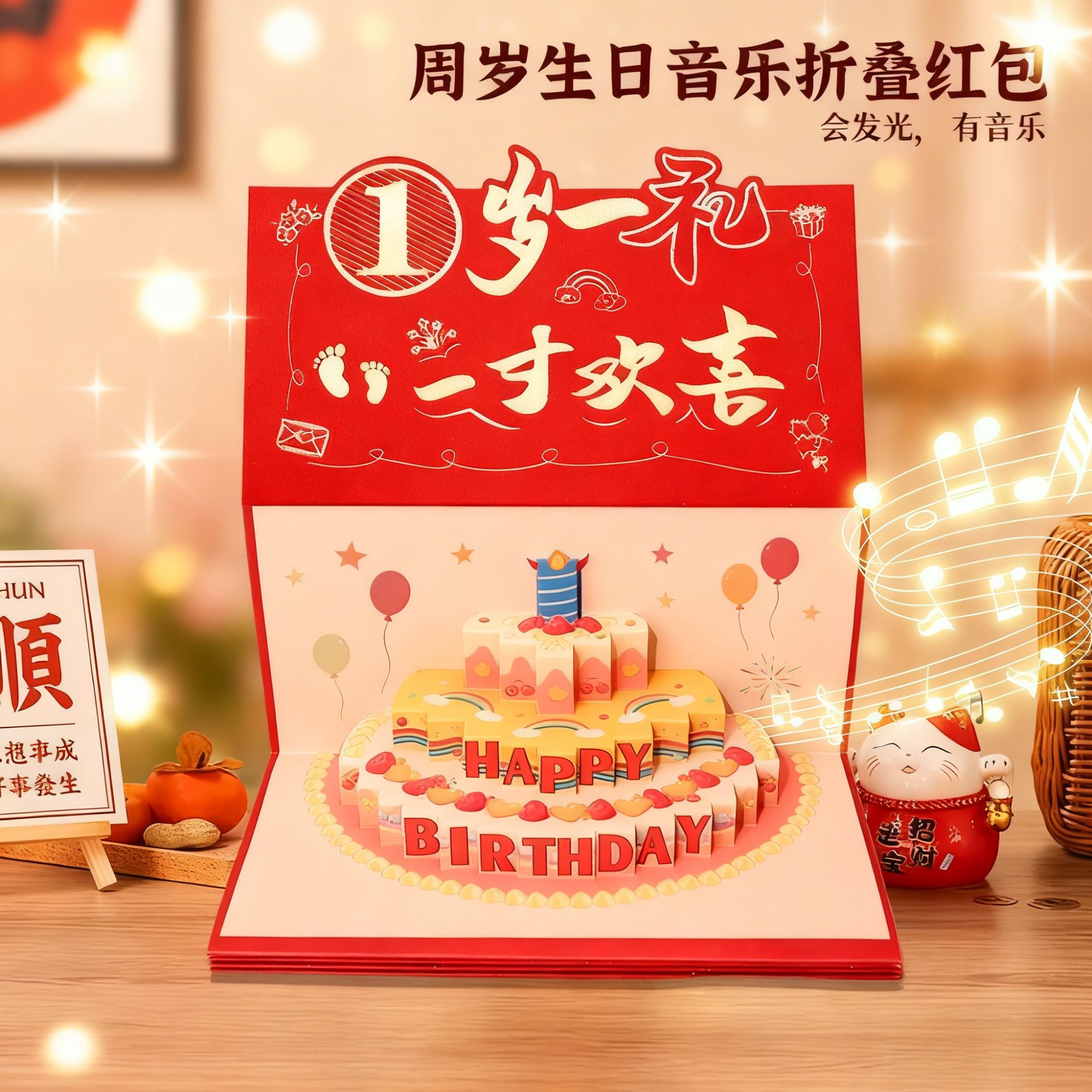宝宝一岁生日红包立体音乐发光折叠红包惊喜仪式感礼物周岁生日礼