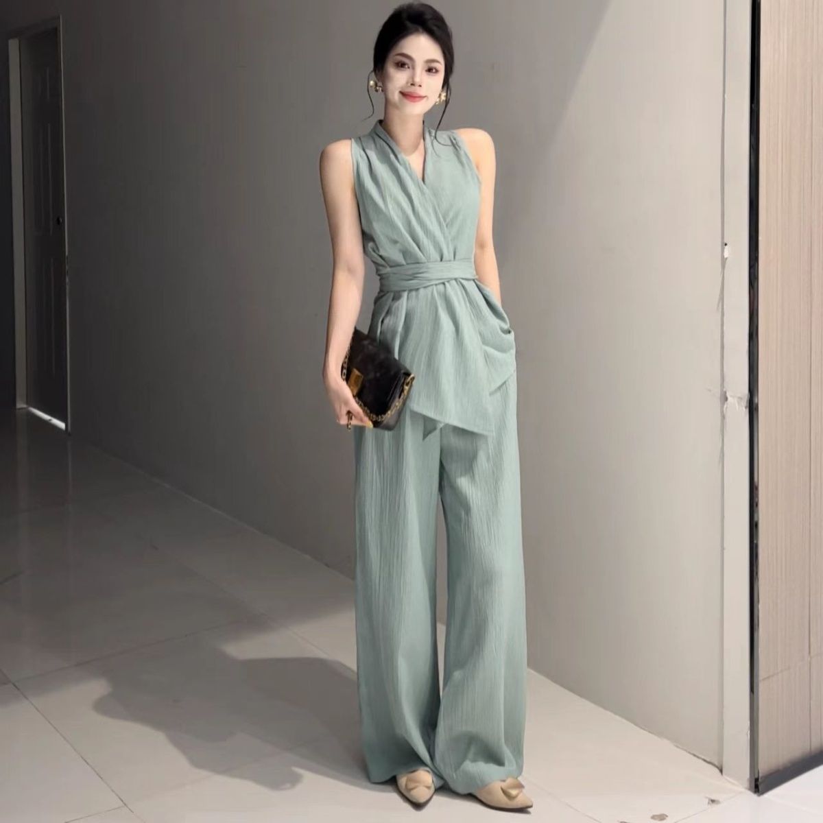 街头风慵懒风气质法式时尚套装阔腿裤设计师夏季高腰显瘦