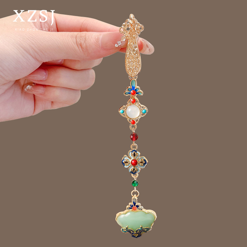 锌合金胸针 新中式旗袍压襟挂饰女胸花手工如意吊坠衣服流苏挂件