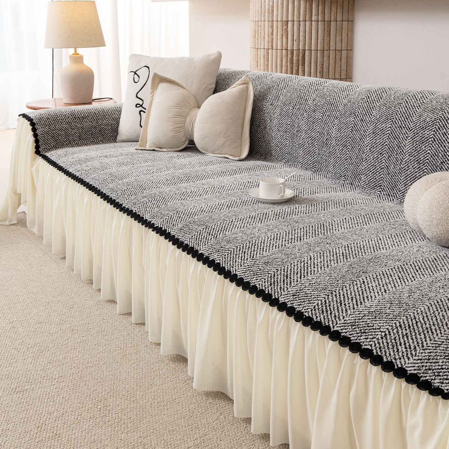 简叙2025新款雪尼尔沙发盖布四季通用裙边沙发巾全盖套罩防滑坐垫