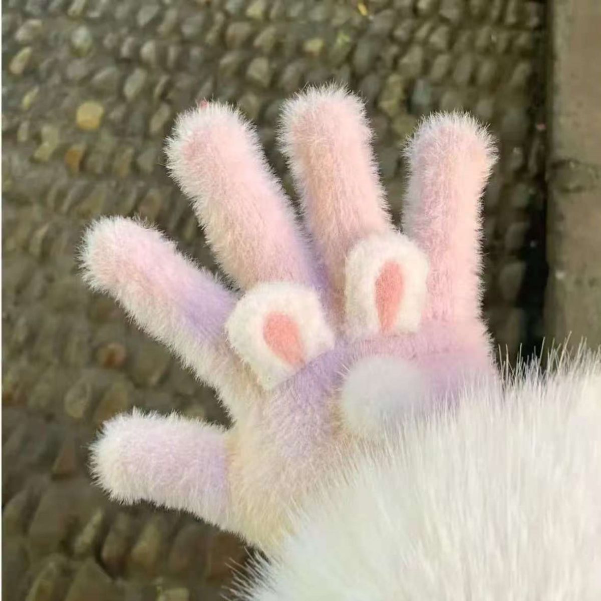 萌宠耳朵·原创可爱小猫毛绒兔子保暖手套女冬少女心礼物不触屏