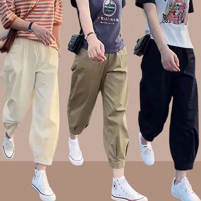 大码宽松九分烟管裤女2025夏季新款小个子百搭显瘦裤子洋气休闲裤