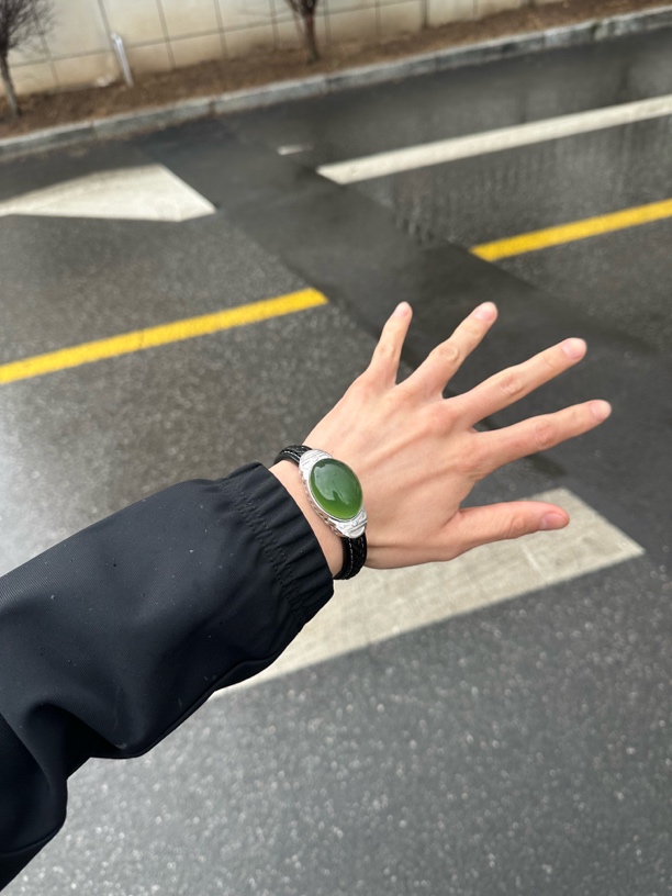 岫玉180料手牌s925银镶嵌