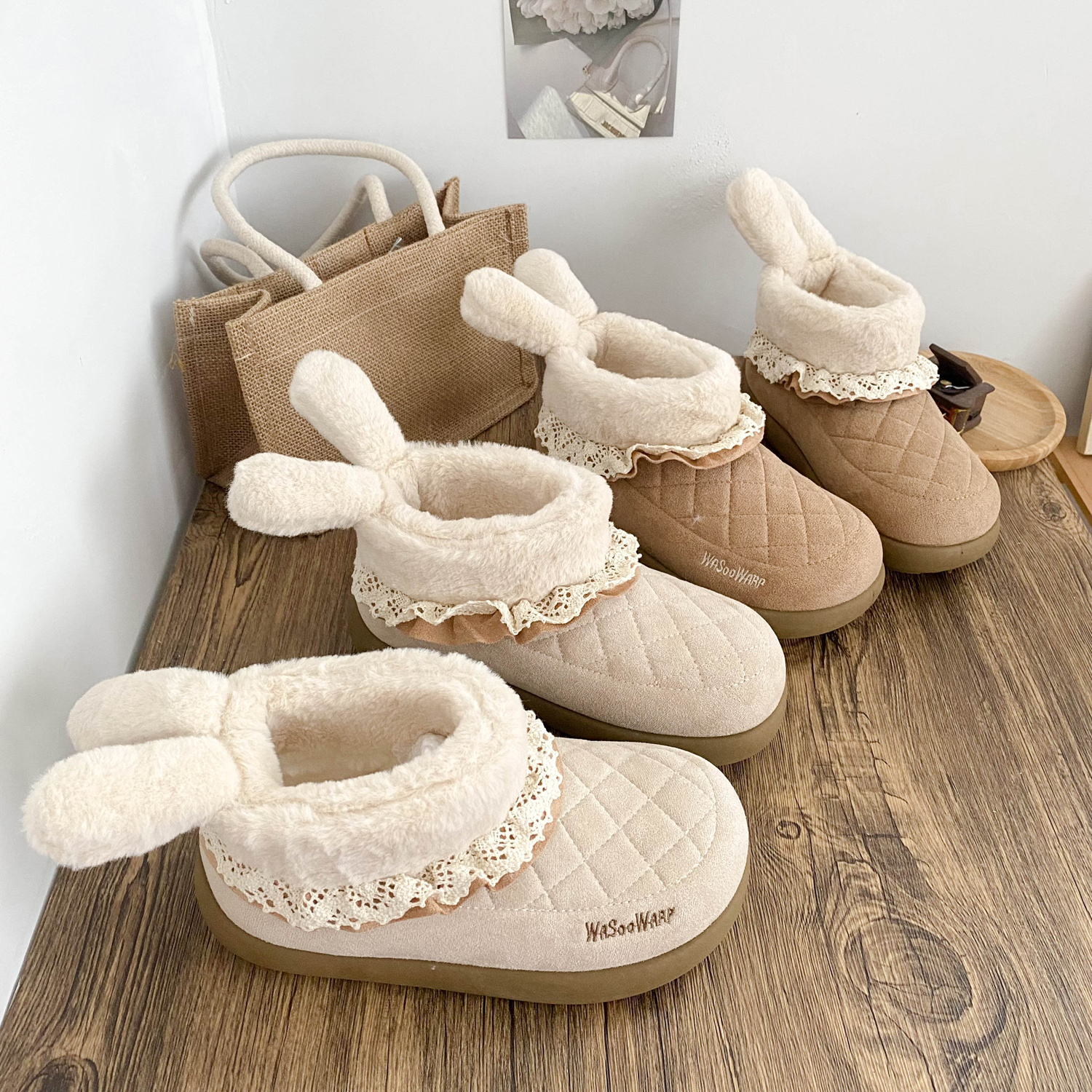 觅觅短筒时尚雪地靴女2025冬季新款加绒加厚保暖板鞋百搭防滑棉鞋