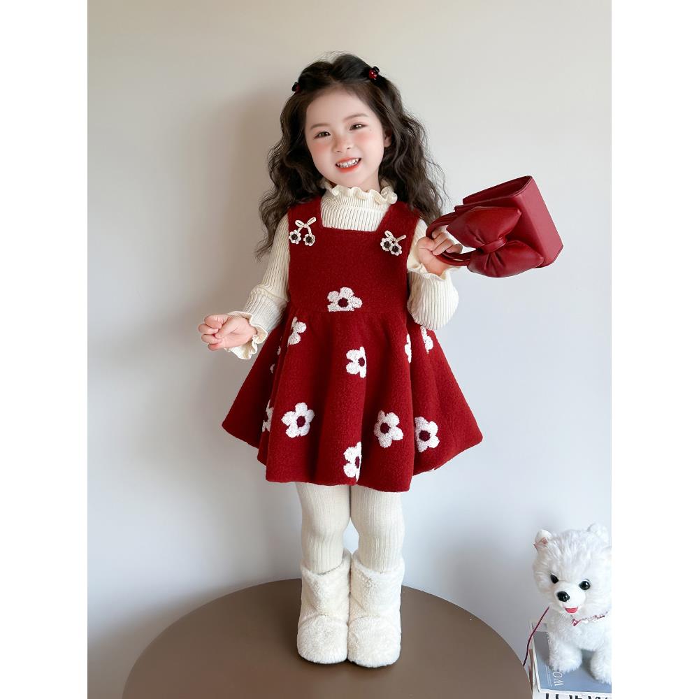 女童加厚连衣裙秋冬2025新款儿童公主裙洋气宝宝毛呢背心裙子套装