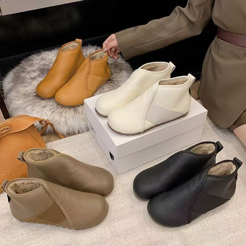 【有运费险】2025女鞋冬季新款加绒脚蹬保暖软底短靴平底百搭棉鞋