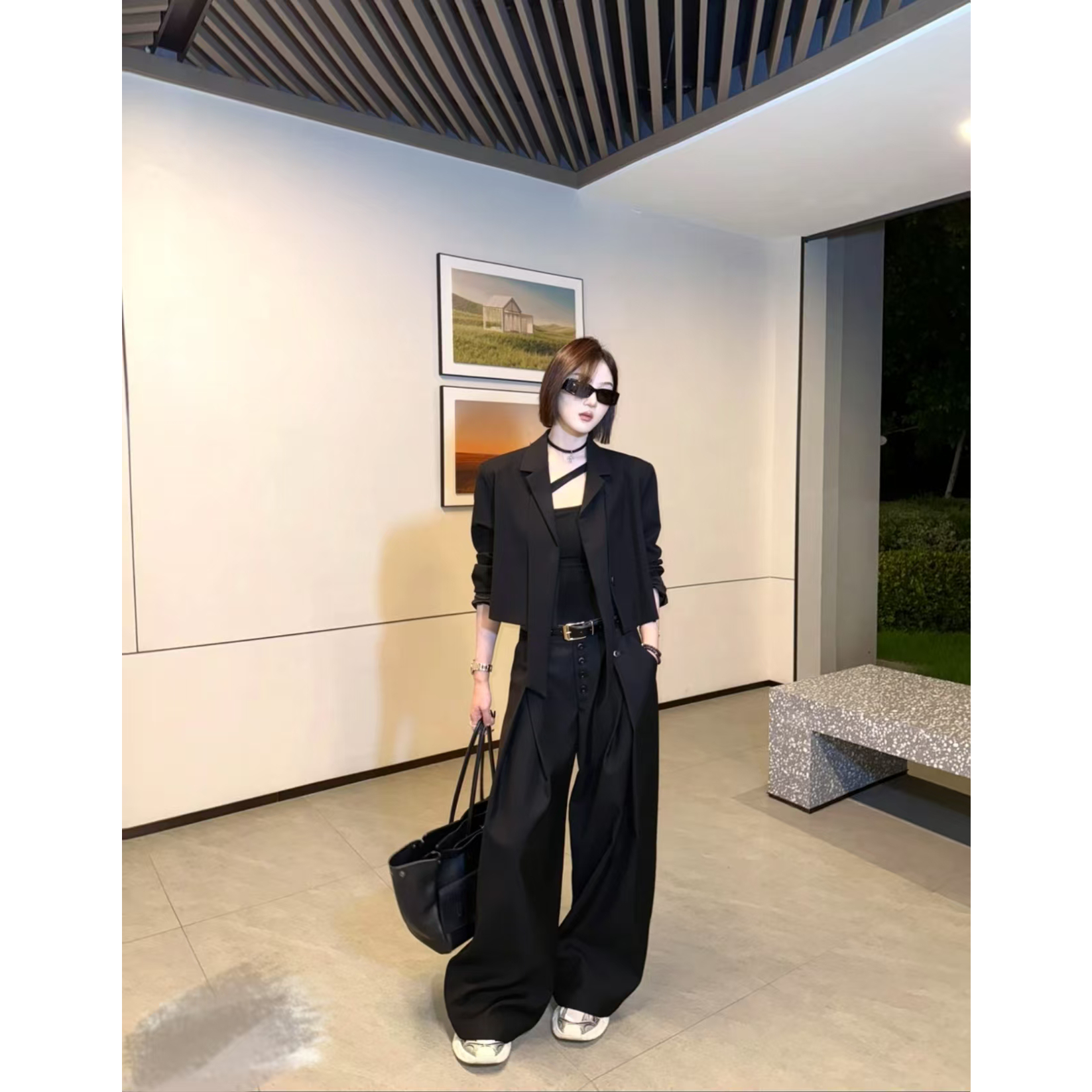 邓蕾婷秋季新款小众设计高级感时尚百搭气质西装+百搭直筒阔腿裤