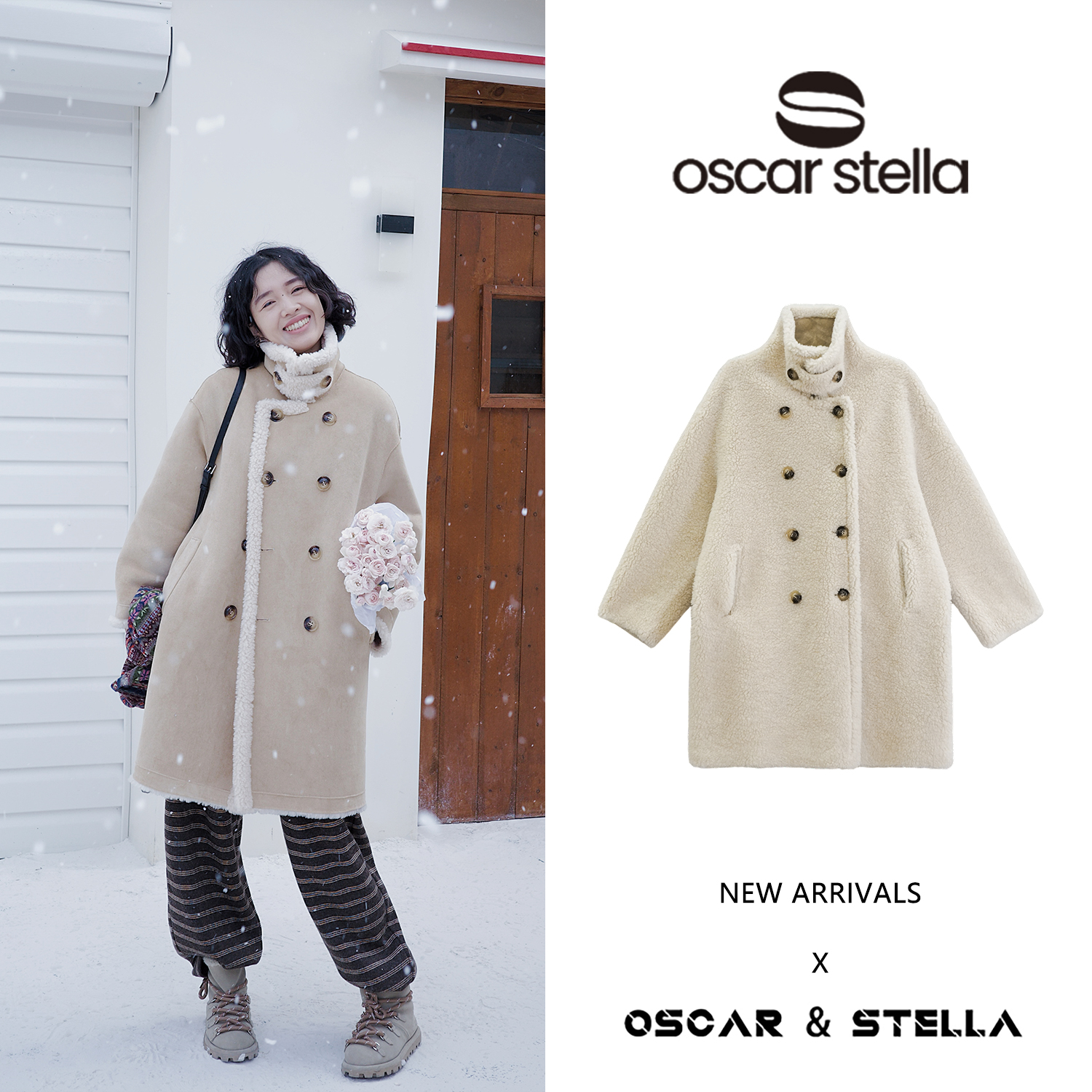 OSCAR&STELLA【阿勒泰】秋冬两面穿休闲长款保暖羊毛外套91-3308