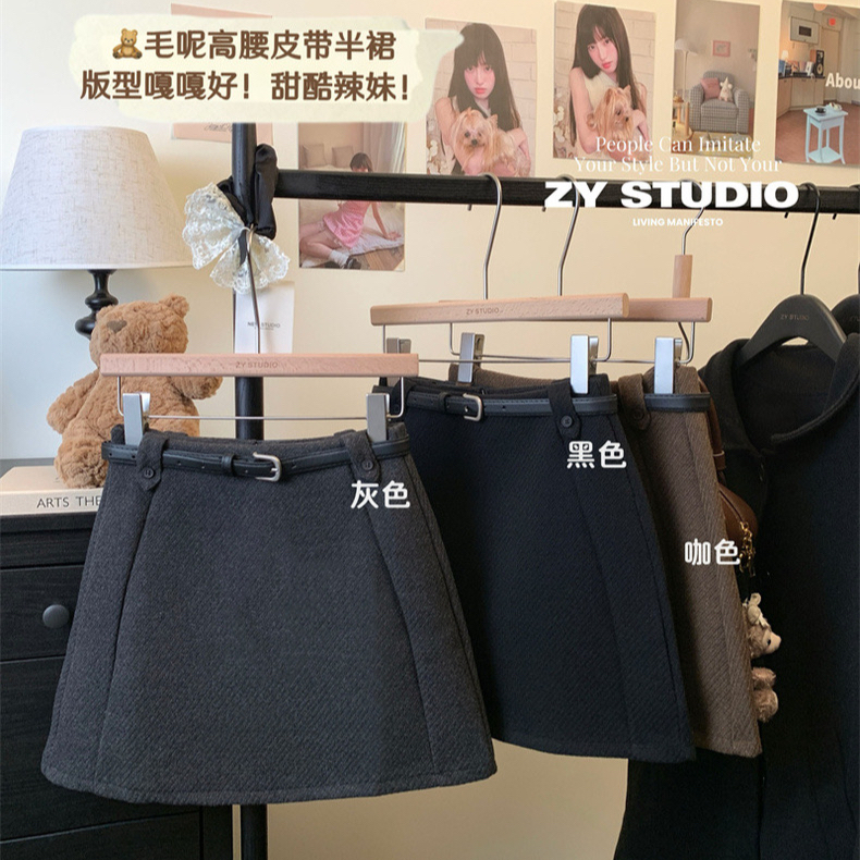 8606新款气质复古加厚毛呢半身裙女冬季高腰修身包臀裙防走光短裙