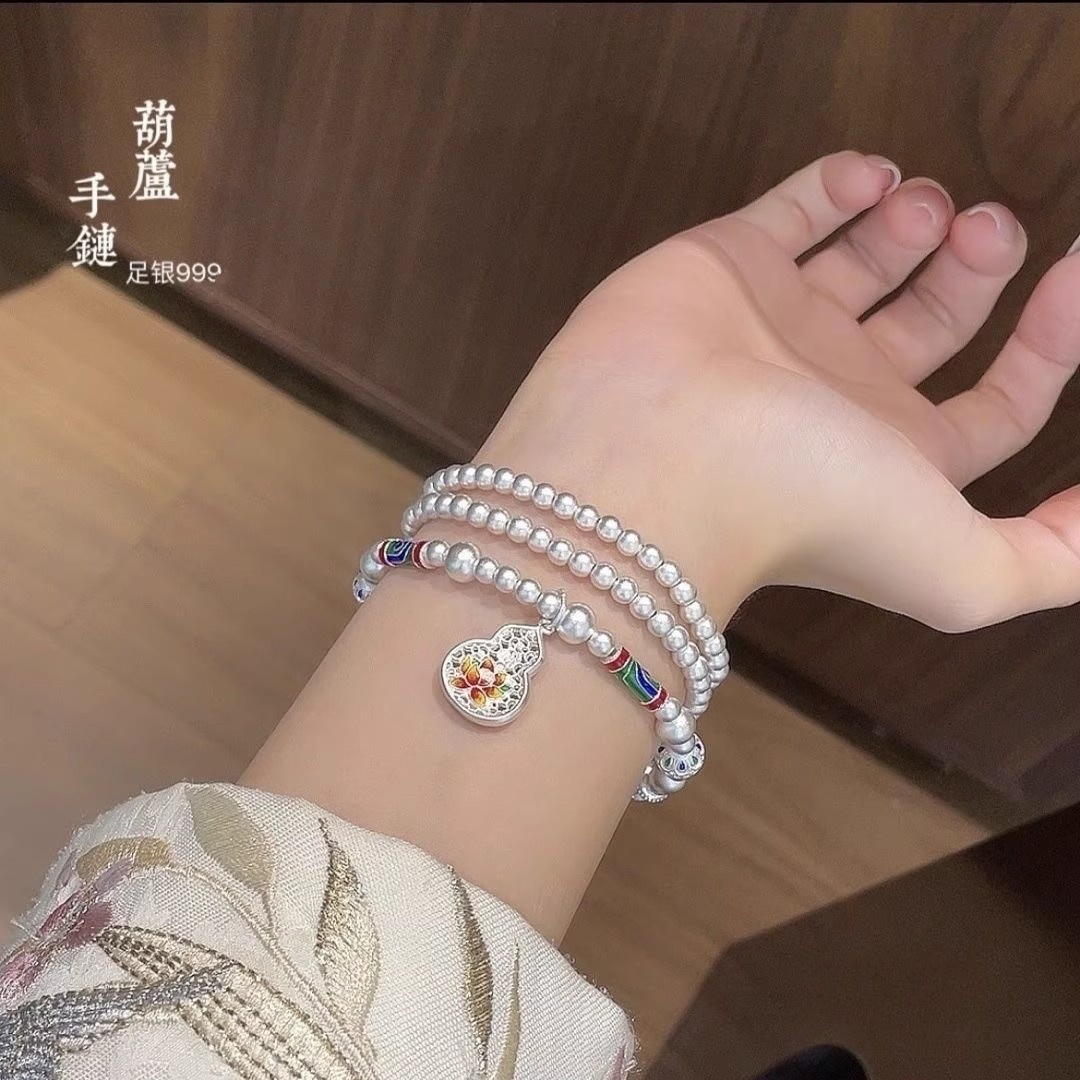 足银999珐琅彩葫芦纯银手链国潮古法叠带手串珠新中式女