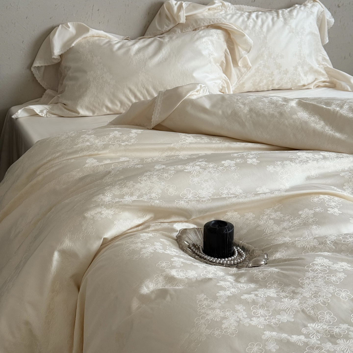 水星高端系列家纺法式公主风支长绒棉四件套纯棉加厚提花被套床单