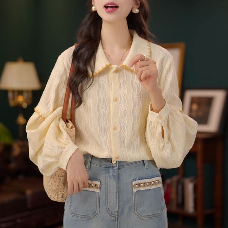 复古港风长袖衬衫女秋季新款百搭宽松显瘦上衣气质超好看漂亮小衫
