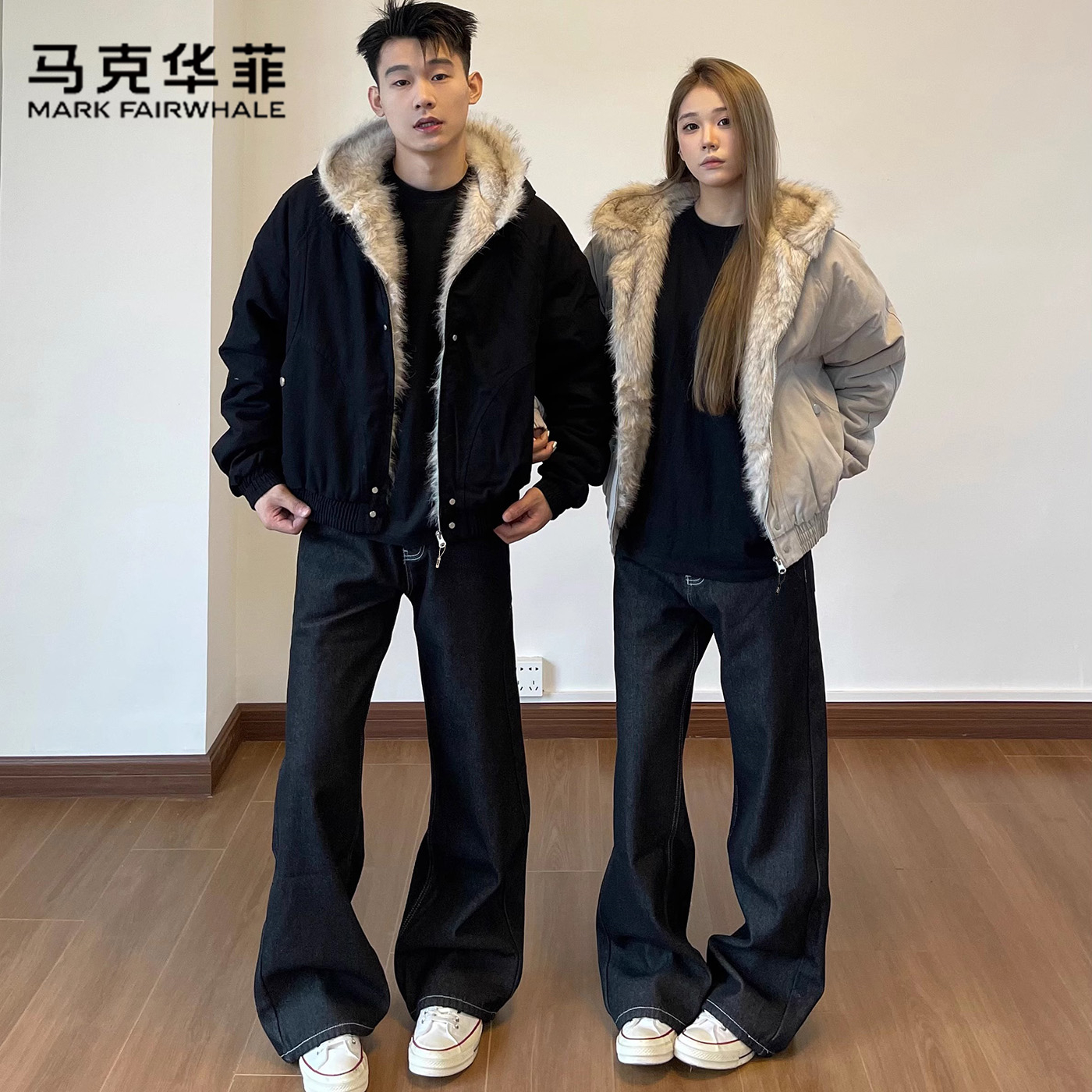 马克华菲座山雕毛领连帽棉服男冬季cleanfit美式解构短款夹克棉衣
