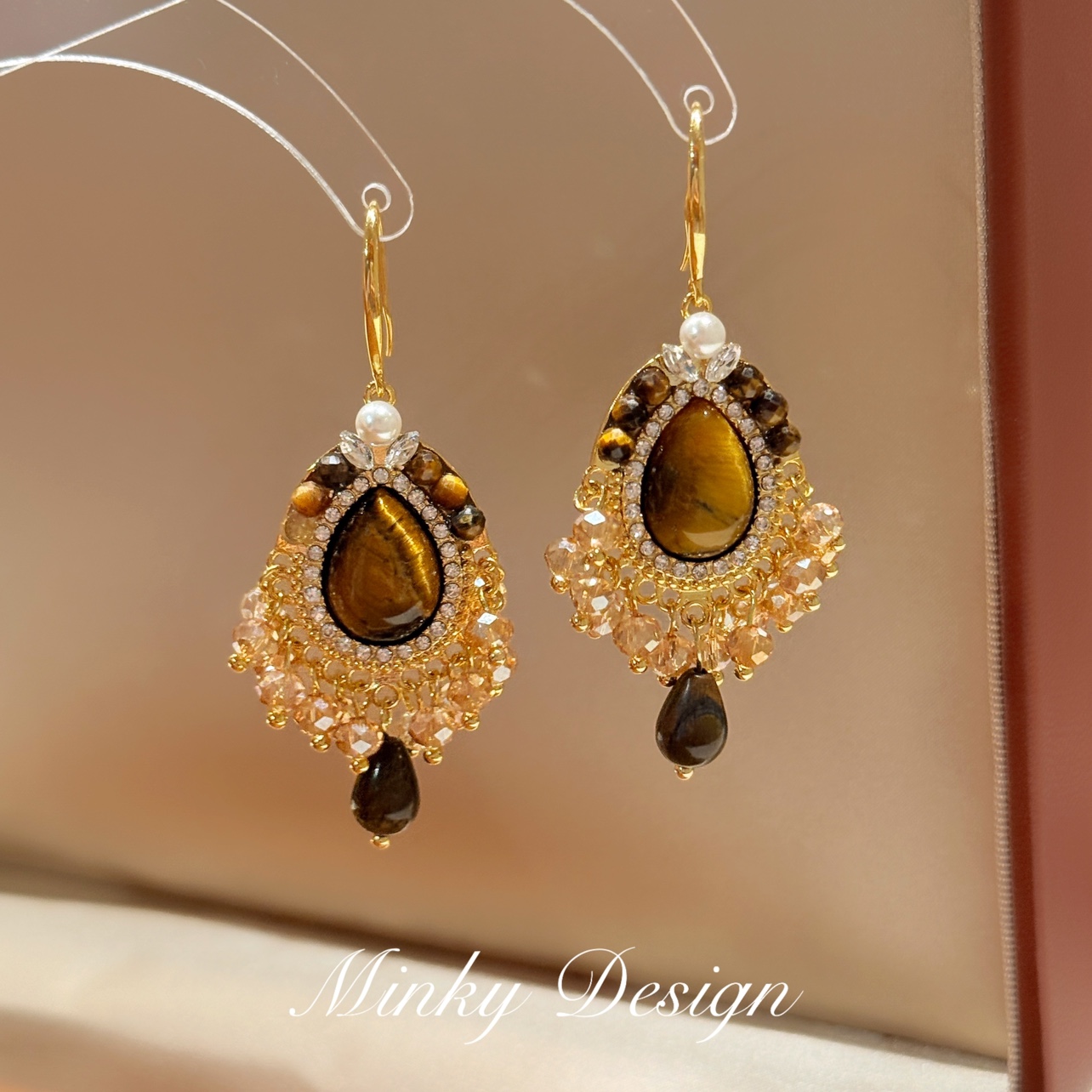 铜合金耳饰 「琥珀金沙」复古水滴流苏耳环蚊香盘耳夹无耳洞耳夹