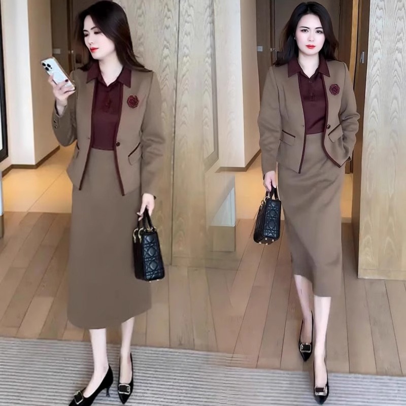 La babite时尚套装裙春秋2025新款气质显瘦连衣裙西装外套两件套