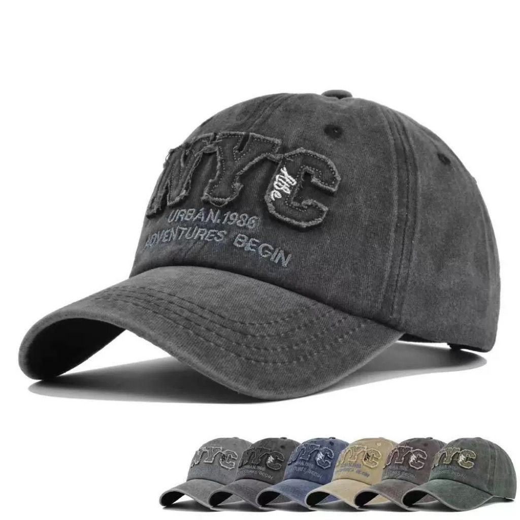 水洗牛仔棒球帽男显脸小软顶复古美式黑色户外运动做旧鸭舌帽休闲