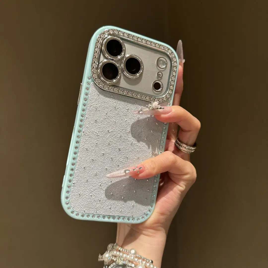 高颜值绒布钻点适用苹果17promax手机壳iPhone16全包15镶钻14气质