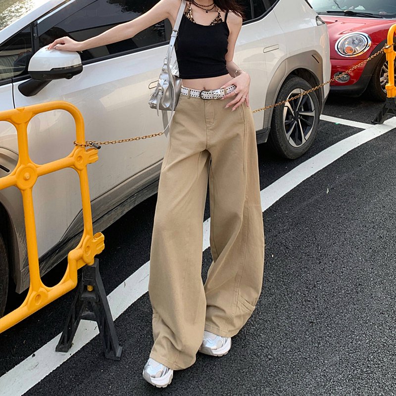2025新款显瘦春装休闲直筒裤牛仔裤女阔腿裤莫兰迪灰高腰K00005