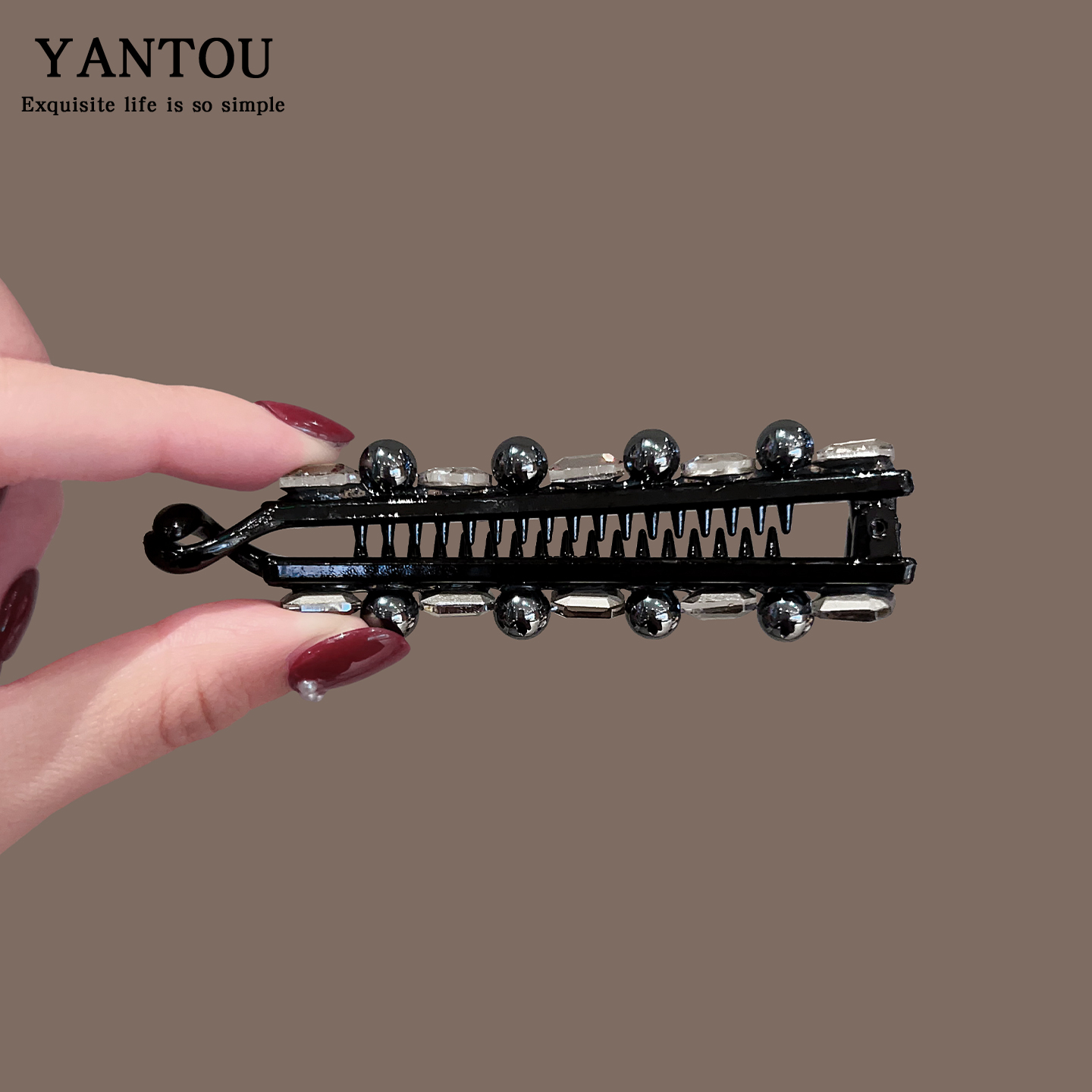 韩系高级感水钻香蕉夹新款后脑勺盘发竖夹发量少马尾扣懒人扭扭夹