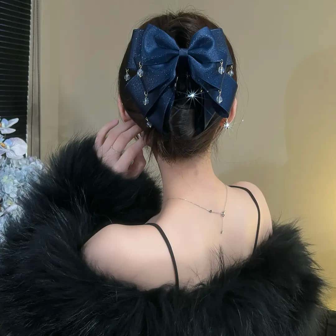 轻奢唯美浪漫精致抓夹星空闪耀气质蝴蝶结发抓闪亮流苏发夹优雅女