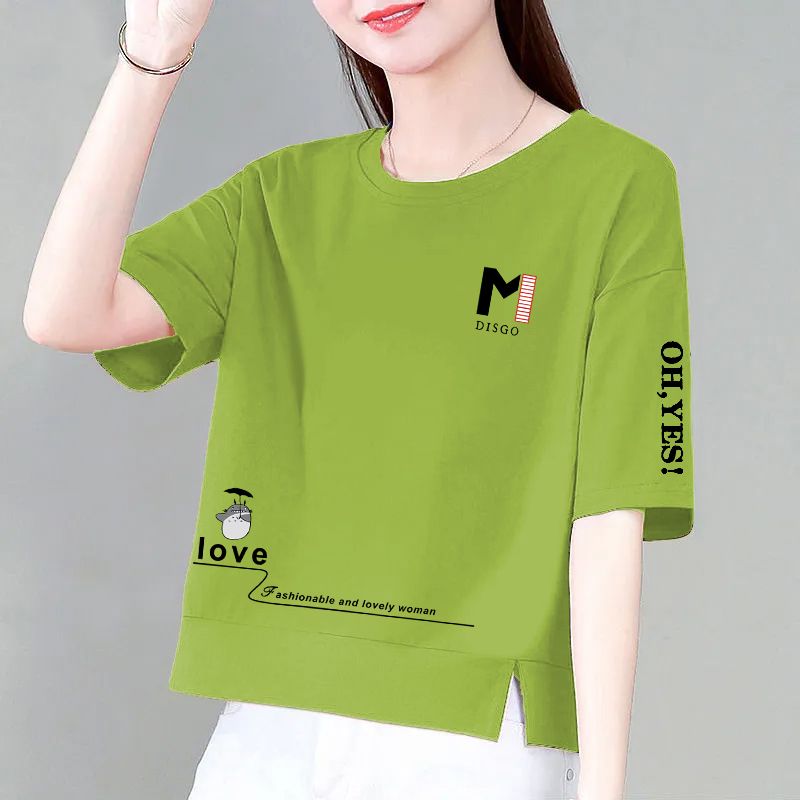 夏季新款纯棉短袖T恤女装圆领开叉别致洋气百搭时尚宽松显瘦上衣