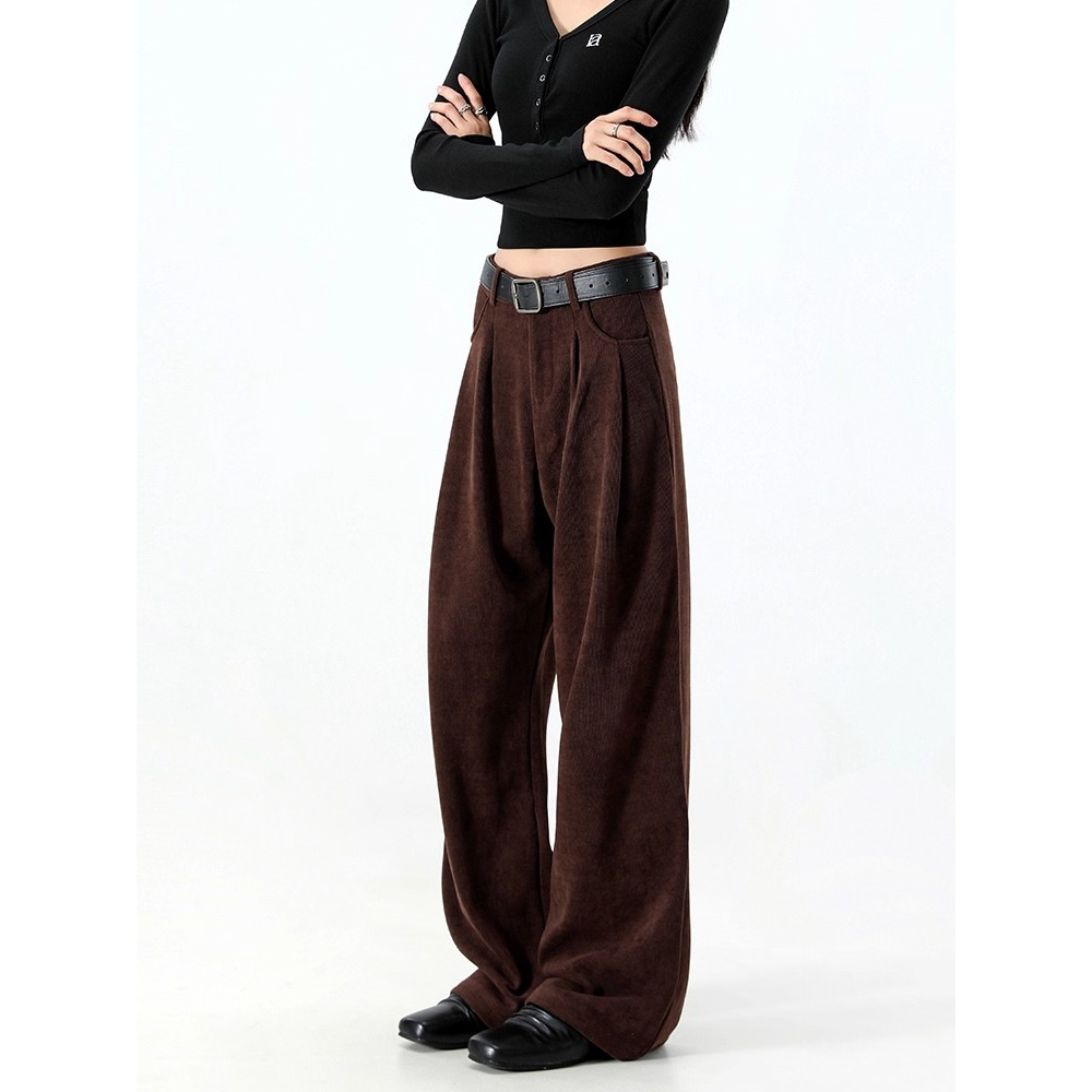 潮牌秋冬新款复古气质灯芯绒阔腿裤女梨形修身显瘦时尚休闲直筒裤