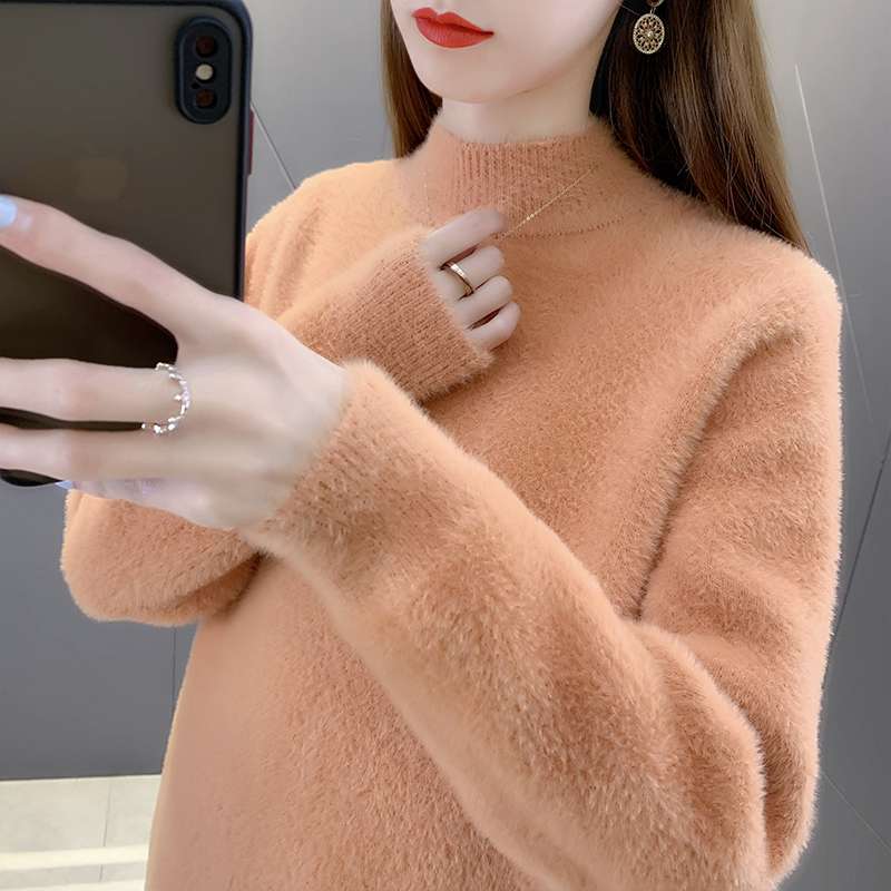 FAVMARTHA水貂绒半高领毛衣女 秋冬加厚保暖打底衫 2025新款爆款
