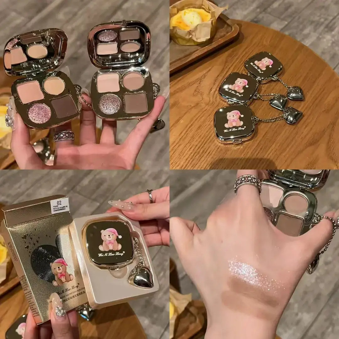 可爱到犯规！维尼小熊爱心挂件四色眼影卧蚕爆闪盘低饱和大地色