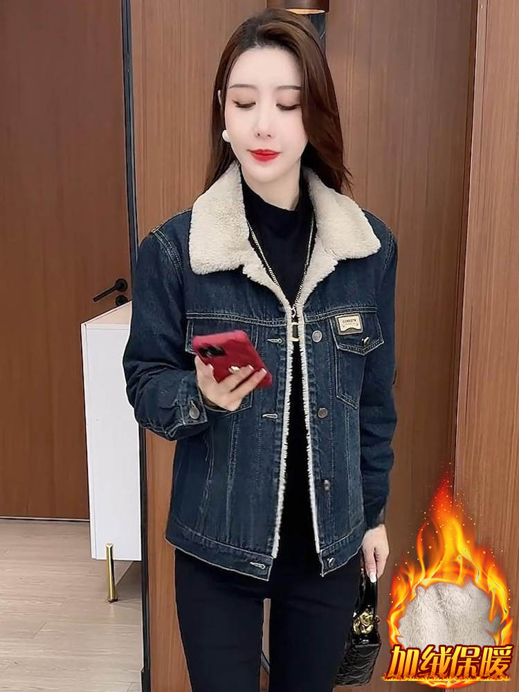 加绒加厚牛仔短外套女2025年冬季新款女装冬季款2025年新款外套