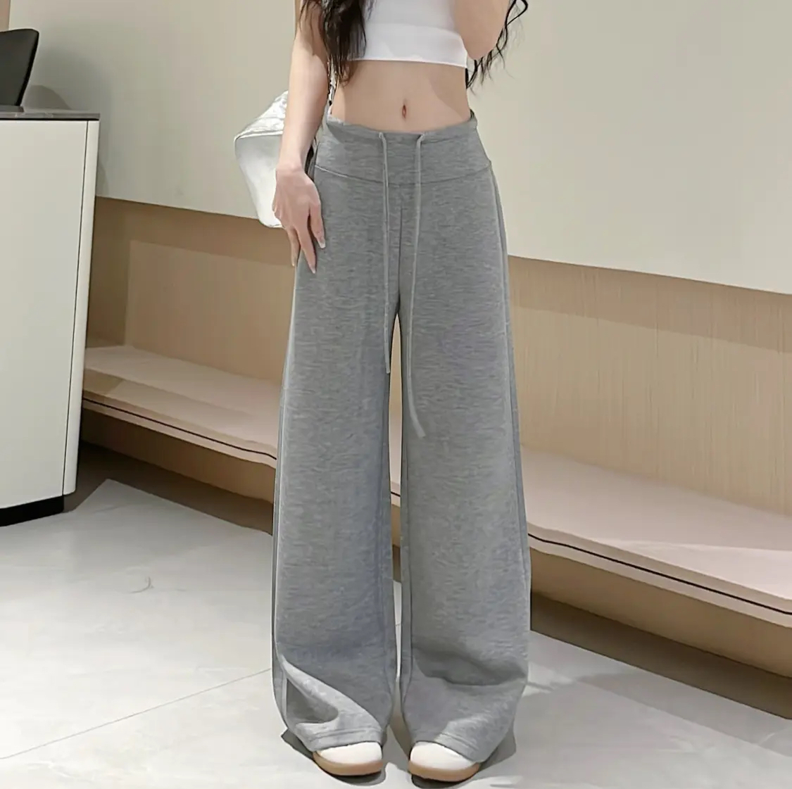 运动裤春夏新款高级太空棉美式休闲宽松卫裤阔腿垂感拖地裤