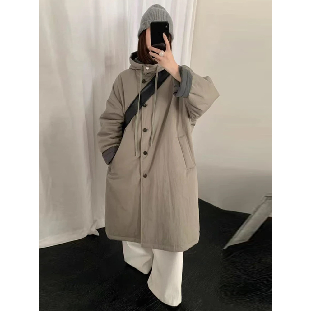 2025新款小众洋气连帽拼接纯色长袖棉服女时尚潮流减龄气质显瘦衣