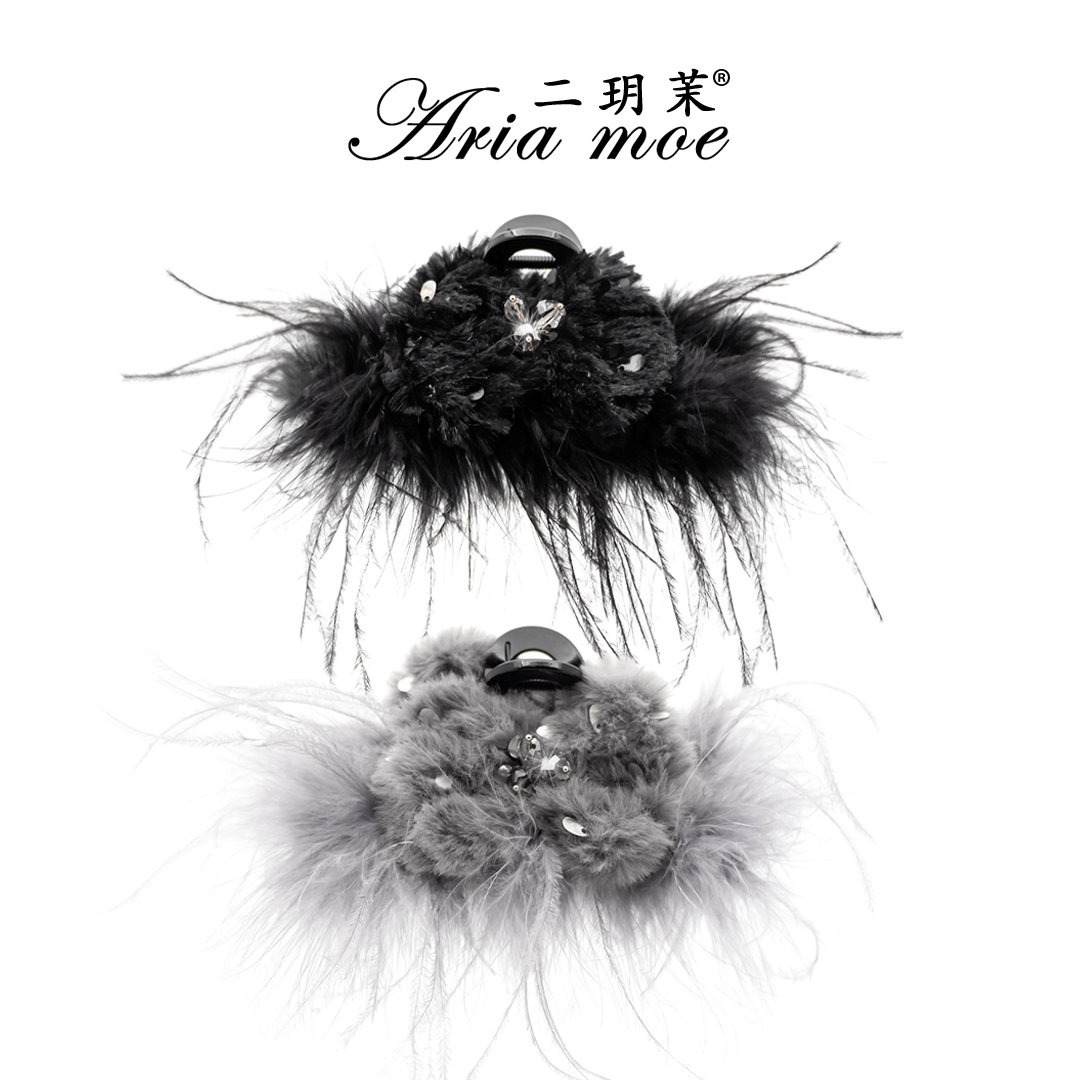 【永恒之泪】原创秋冬高级羽毛轻奢抓夹水晶亮片蝴蝶结鲨鱼夹发饰