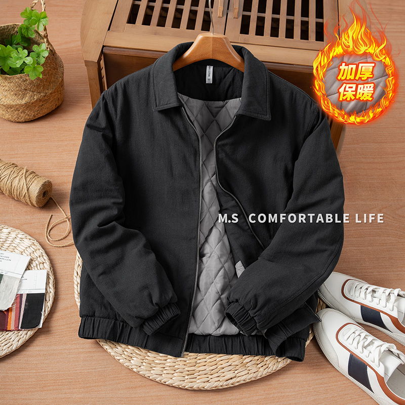 棉衣棉服橡筋下摆保暖翻领加厚男纽扣青年加绒男士