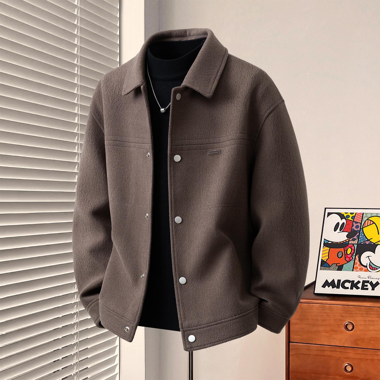 单排扣冬季加绒加厚毛呢大衣夹克外套男款爆款2025新款高品质潮流