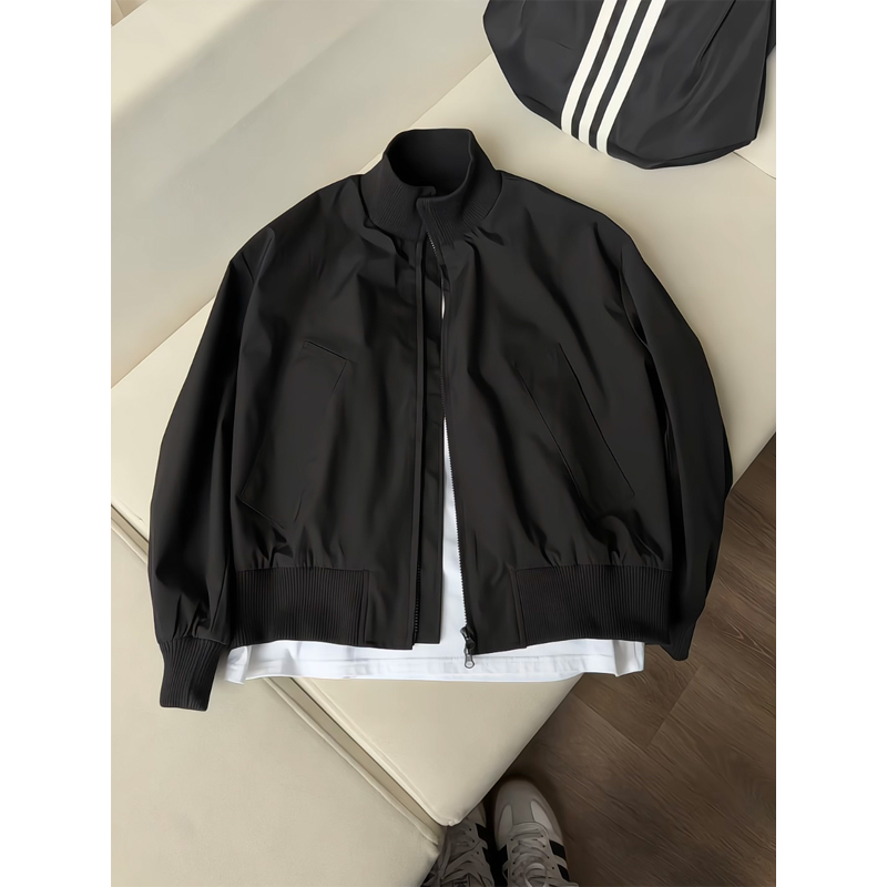 黑色bomber飞行夹克男秋季短款廓形棒球服高级感美式cleanfit外套