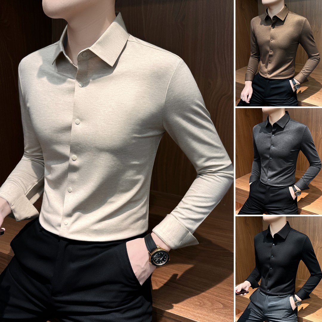 莱赛尔磨毛男士长袖衬衫冬季男款爆款2025新款商务休闲男装衬衣服