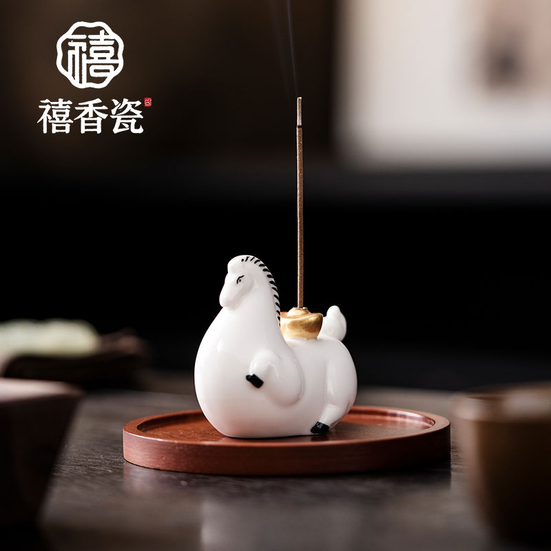创意陶瓷马上有钱香插家用室内香插座香盘香托茶道桌面香薰炉摆件