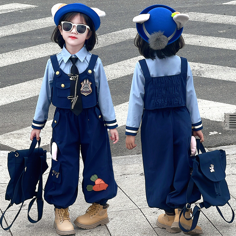 女童正版兔子警官套装春季2025新款儿童洋气炸街朱迪工装裤三件套