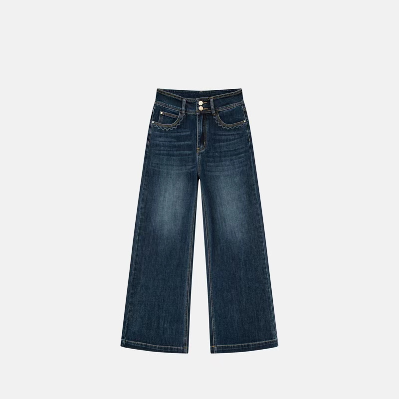 四面弹微喇牛仔阔腿裤女2025年秋季新款高腰显瘦双扣直筒拖地裤