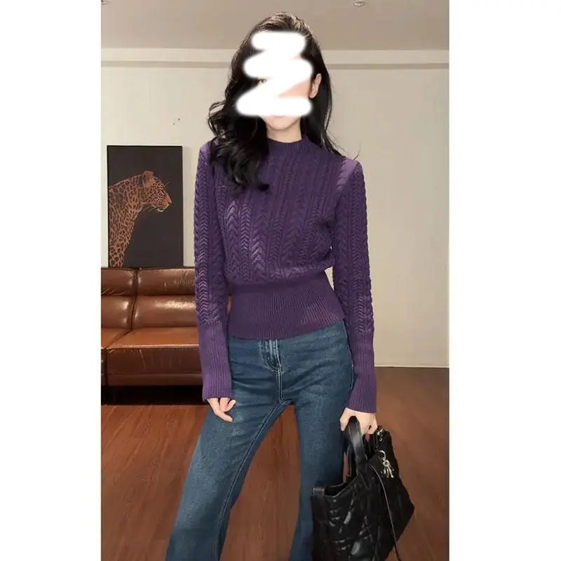 麻花小立领收腰厚款毛针织衫女秋冬新款软糯时尚毛衣