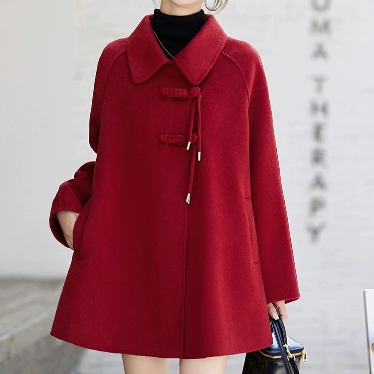 大码A字版斗篷风遮肉显瘦中长款双面羊毛大衣胖mm818