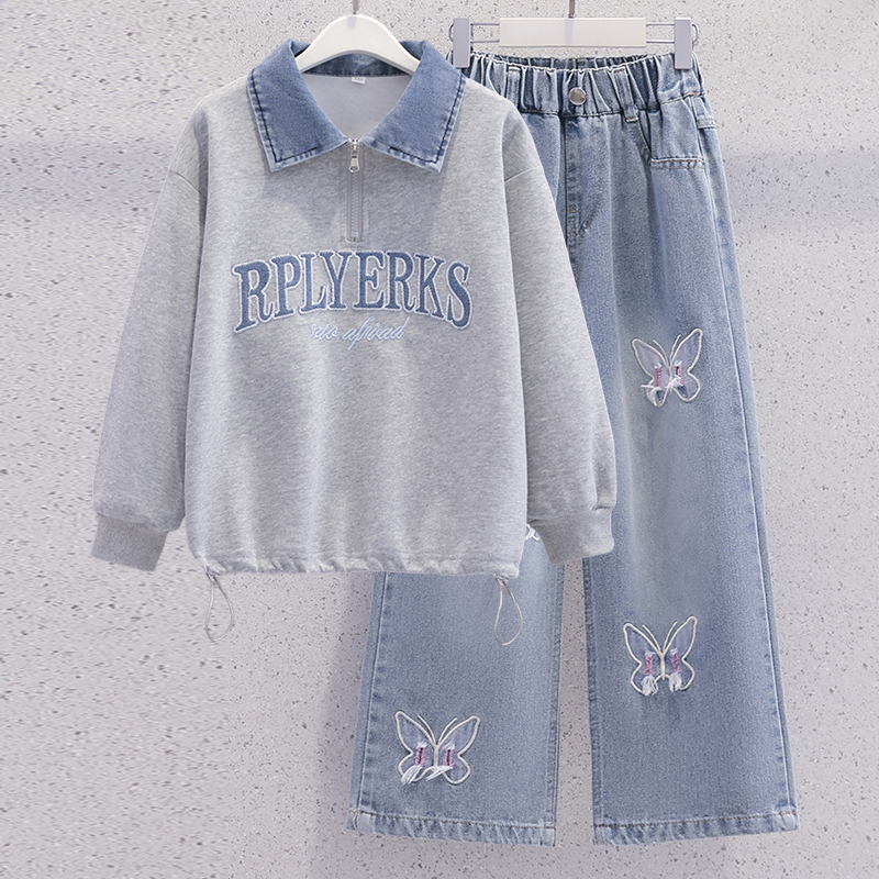 女童春秋款套装2025新款女大童卫衣牛仔裤儿童秋装女孩休闲两件套