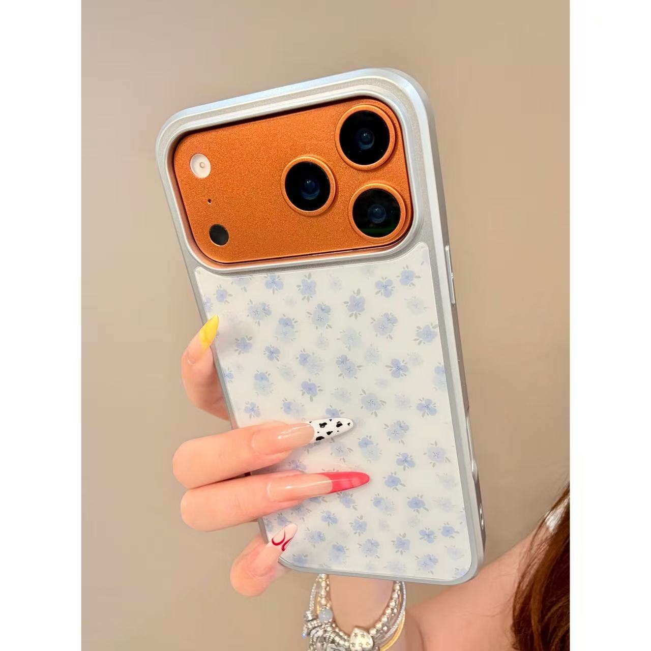 INS风清新花朵玻璃壳适用苹果17/16/15/防摔手机壳