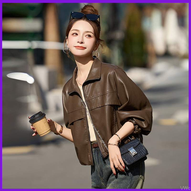 海宁短款皮衣外套女新款春秋季小个子复古休闲气质韩版显瘦皮夹克