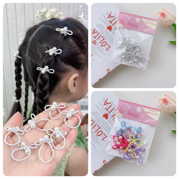 诗小诗法式珍珠蝴蝶结皮筋ins风女童高弹力发绳高级感百搭高头绳